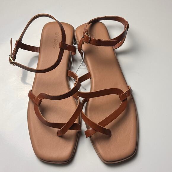 Old Navy Women's Flat Cross Strap Cognac Brown Low Heel Sandals Sz 10 - Picture 4 of 12